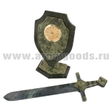 Часы сувенирные настольные (камень змеевик зеленый) Щит и меч