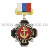Медаль Стальной черн. крест с красн. кантом Морская пехота (якорь на красном фоне) на планке - лента РФ