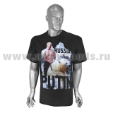 Футболка с рис краской Russia Putin (Путин на медведе) черная