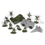 Набор игрушек пластмассовых “Диверсия”  (солдаты 6 шт, машина, танк, самолет, кусты)