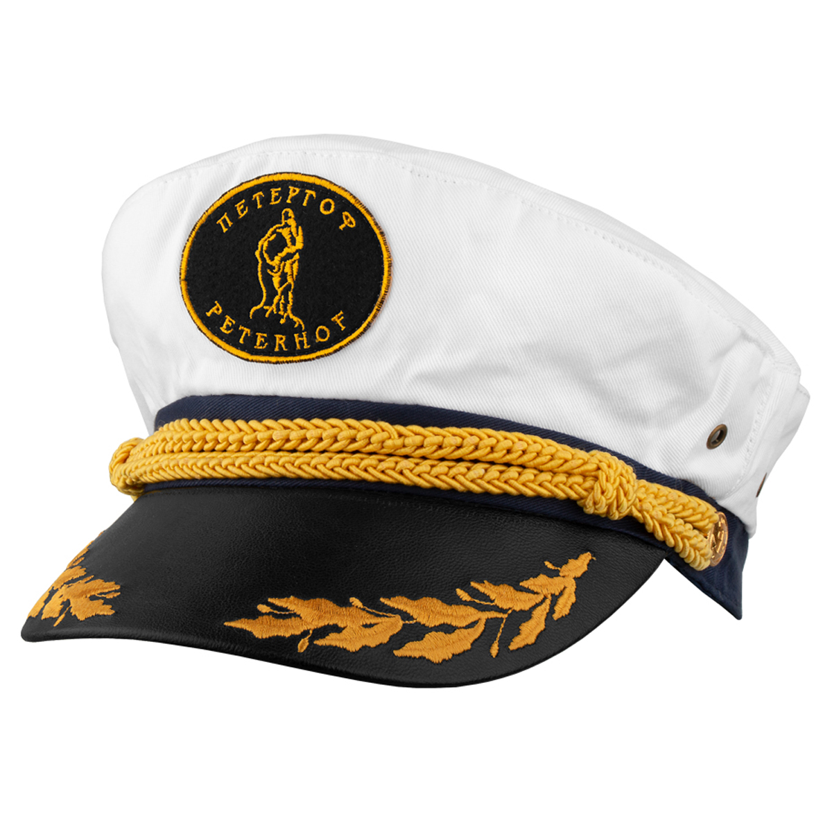 Фуражка сувенирная капитанка белая с белым верхом ПЕТЕРГОФ Фуражка сувенирная капитанка белая с белым верхом ПЕТЕРГОФ