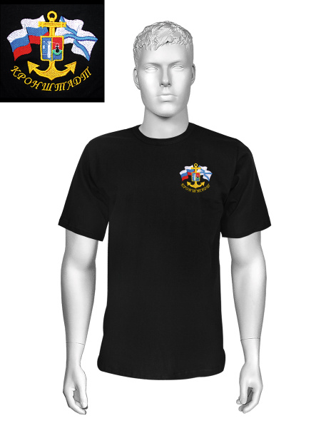 Футболка с вышивкой на груди Кронштадт, черная