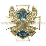 Значок мет. ВДВ (орел, крылья вверх на бел. кресте)  (танки, самолеты, парашюты)