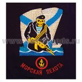 Футболка с вышивкой на груди Морская пехота (скелет с автоматом) черн.