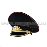 Фуражка "ручная вышивка" канитель (3% золото) Полиция генеральская темно-синяя с красным кантом