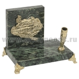 Письменный прибор (литье бронза, камень змеевик) с накладкой Танк