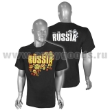 Футболка с рисунком краской  National Team Russia (цветочный орнамент) черная