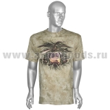 Футболка с рис краской (3D) прорывающийся Вертолет КА-52 (коричнево-бежевая варенка)