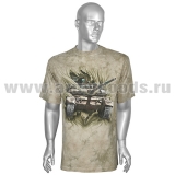 Футболка с рис краской (3D) прорывающийся Танк Т-90 (коричнево-бежевая варенка)