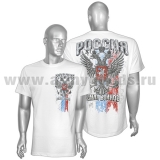 Футболка с рис краской Россия Земля воинов (орел РФ) белая