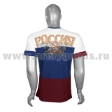 Футболка с рис краской триколор с медведем и надписью Russia