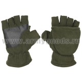 Рукавицы-перчатки с обрез. пальцами (флисовые двойные) пуговица/липучка (по наличиию на складе) оливковые