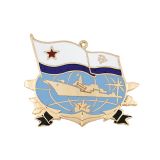Значок мет. Корабль (с морской миной и перекрещенными ракетой и артиллерийским орудием) гор. эм.