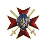 Значок мет. Герб Украины на мальтийском кресте с мечами (красный)