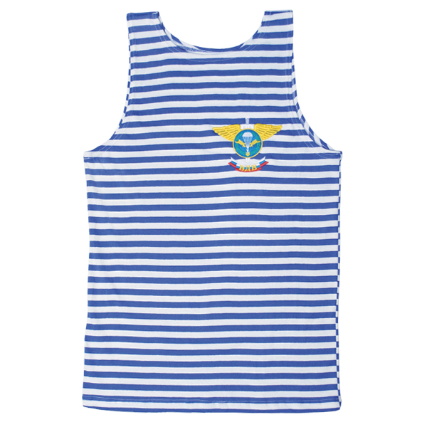 Майка-тельняшка кулирка голубая вышитая ВДВ (меч и крылья)