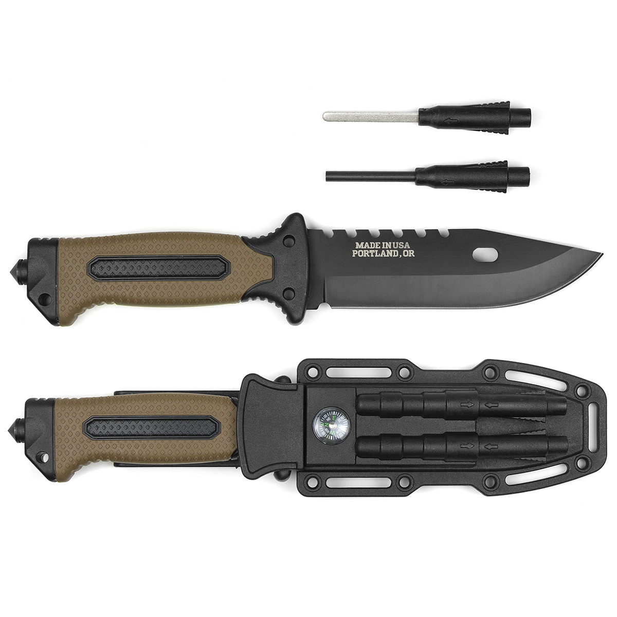 Нож GERBER COLUMBIA в пластиковых ножнах с компасом и огнивом (4048C) общая длина 27 см (рукоять коричневая/серая по наличию)