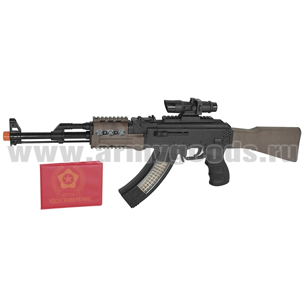 Игрушка пластмассовая Автомат АК-47 (в коробке 64,5x24,5 см) на батарейках (свет, звук, вибрация, съемный приклад)