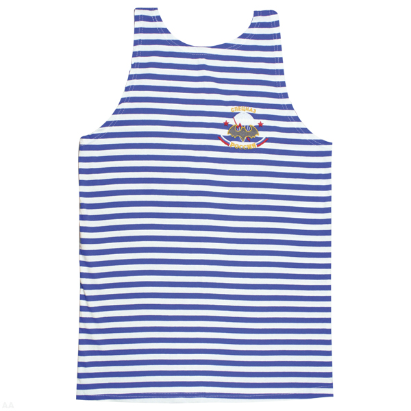 Майка-тельняшка кулирка голубая вышитая Спецназ (лет. мышь, парашют, звезды)