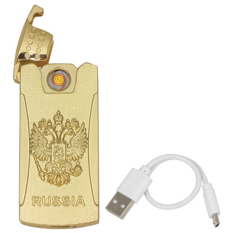 Зажигалка спиральная со шнуром USB RUSSIA/Россия (Герб РФ)