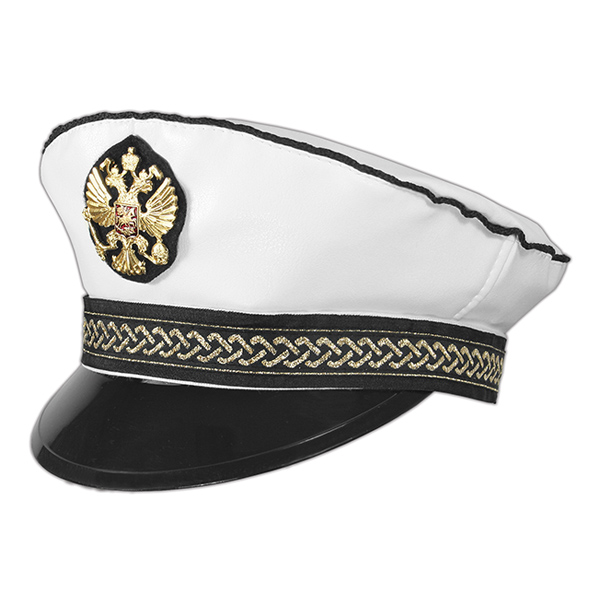 Фуражка сувенирная капитанка белая с белым верхом и мет. орлом (кожзам)