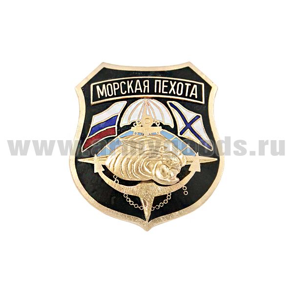 Значок мет. Морская пехота (щит черный с накладной головой тигра) гор.эм.