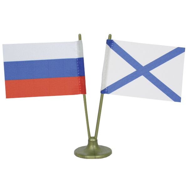 Флажок миниат. двойной на подставке с липуч. (4,5х7 см) РФ + Андреевский