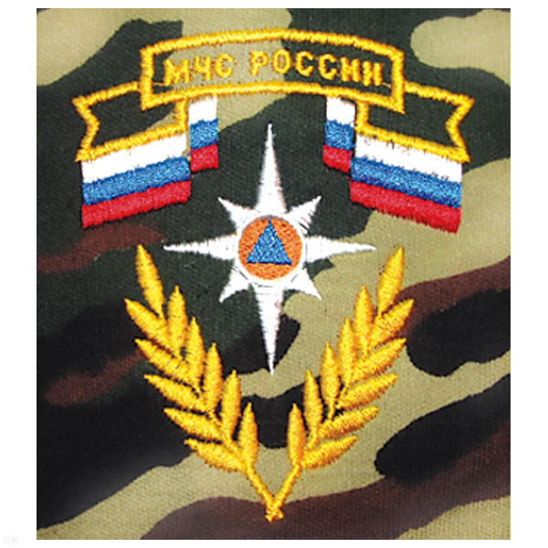 Футболка с вышивкой на груди МЧС России (эмблема с флагом) зел. КМФ
