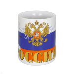 Кружка фарф. (0,3 л) Россия (с гербом на фоне контура РФ)