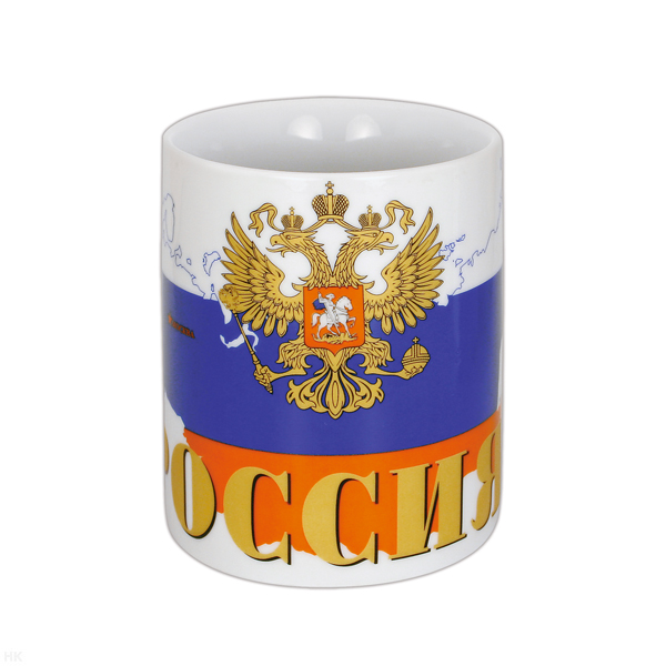 Кружка фарф. (0,3 л) Россия (с гербом на фоне контура РФ)