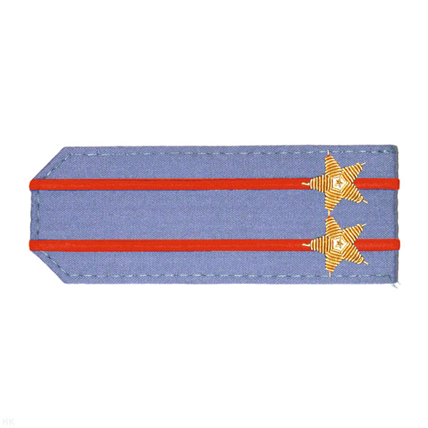 Погоны из рубаш. ткани серо-голуб. с вышит. 2 красн. просв., вышит. канителью (подполковник)