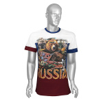Футболка с рис краской триколор с медведем и надписью Russia