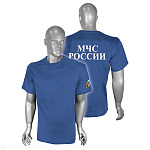 Футболка с надп. краской МЧС России синяя светлая АКЦИЯ (2 шеврона) р-ры с 32 по 60