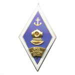 Значок мет. ВМА им. Кирова СФПП (ромб водолазное училище) с якорем, белый кант, гор. эм.