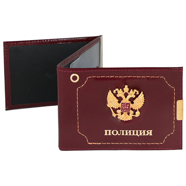 Обложка кожа под удост с мет. накладкой и зажимом Полиция