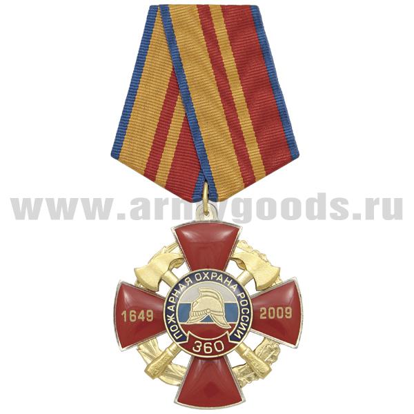 Медаль 360 лет пожарной охране России 1649-2009 (красн. крест с накл., заливка смолой, в венке)