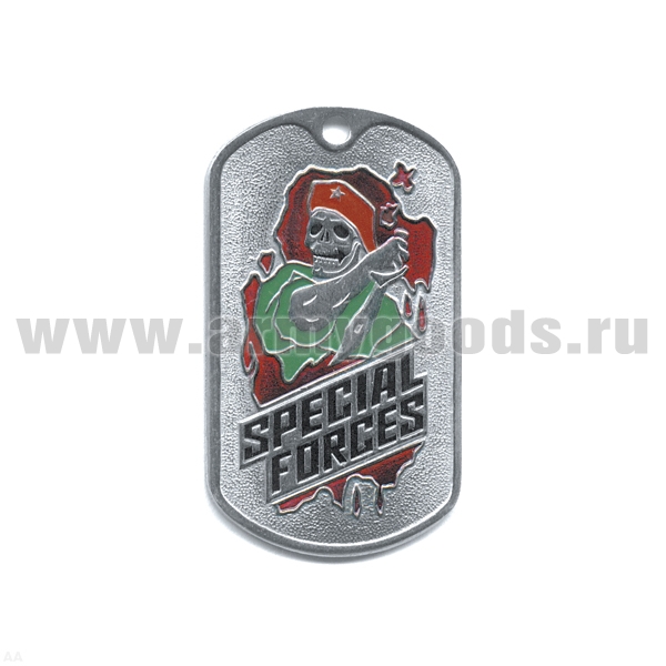 Жетон (нерж. ст., эмал.) Specilal forces (скелет в крап. берете с кинжалом)
