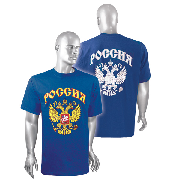 Футболка с рисунком краской Россия (синяя)