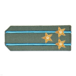 Погоны из рубаш. ткани оливк. с вышит. 2 голуб. просв., вышит. канителью (полковник)