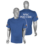 Футболка с надп. краской МЧС России синяя светлая АКЦИЯ (2 шеврона)  р-ры с 62