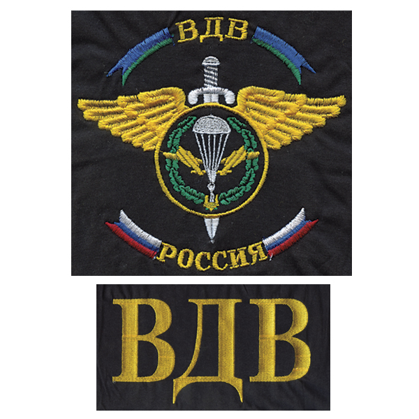 Футболка с вышивкой на груди и на спине ВДВ Россия (меч и крылья) черн. (НОВ-483)