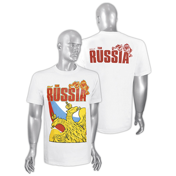 Футболка с рисунком краской  National Team Russia (двуглавый орел ) белая