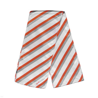 Шарф женский РЖД шелковый (светло-серый с красными и серыми полосками) (150 х 15 см)