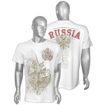 Футболка с рис краской Russian Federation (орел РФ) белая