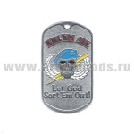 Жетон (нерж. ст., эмал.) Kill'em All (череп в голуб. берете)