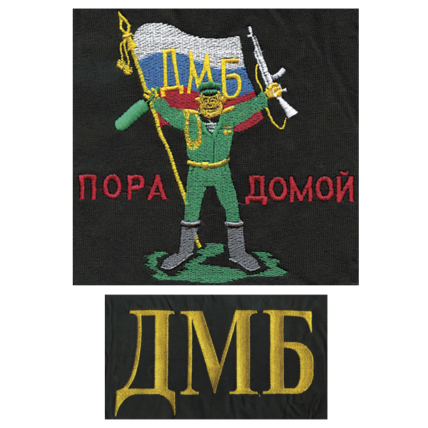 Футболка с вышивкой на груди и на спине Пора домой ДМБ (солдат) черная