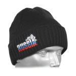 Шапка вязаная двойная п/ш черная с вышивкой RUSSIA