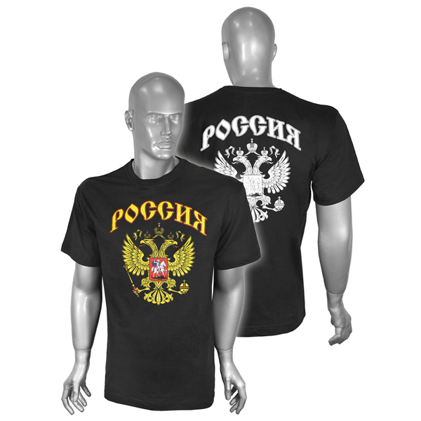 Футболка с рисунком краской Россия (черная)