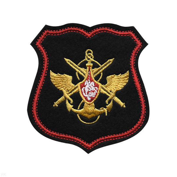 Шеврон вышит. Знак принадлежности к МО (черный с красным кантом) щит