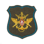 Шеврон вышит. Знак принадлежности к МО (оливковый с голубым кантом) щит