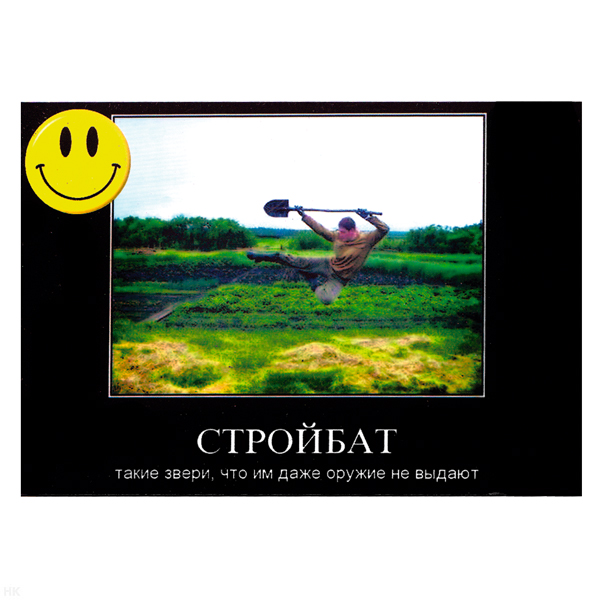 Магнит виниловый (гибкий) со смайликом СТРОЙБАТ такие звери, что им даже оружие не выдают